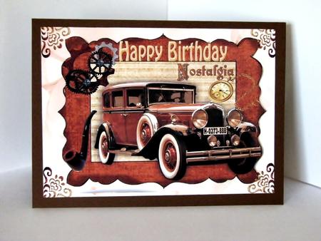 Vintage Car in Steampunk Frame for Birthday A4 by Barbara Hiebert