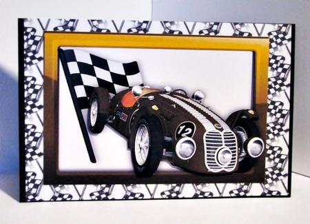 Gold Racing Sports Car in Glass Frame by Barbara Hiebert