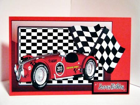 Red Racer with Black and White Flag by Barbara Hiebert