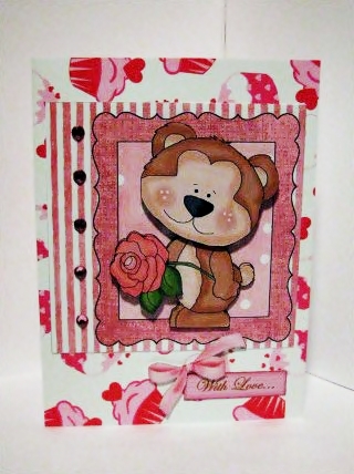 Cute Bear with Pink Rose Scrapbook Page by Barbara Hiebert