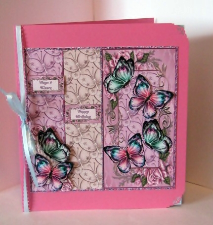 Butterflies & Roses Dl No Hole Foldback Card - Pink by Barbara Hiebert