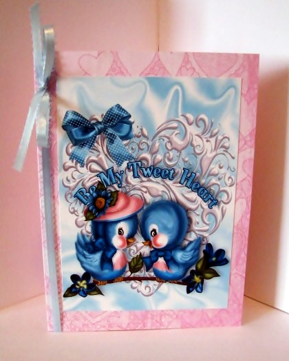 Little Turq Love Birds on a Silver Heart A4 by Barbara Hiebert