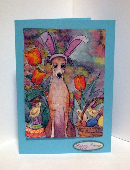 Easter Whippet Dog in Bunny Rabbit Ears Wavy Corner Stacker by Barbara Hiebert