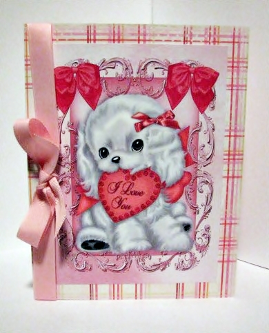 Cute Little Valentine Puppy with Bows A4 by Barbara Hiebert