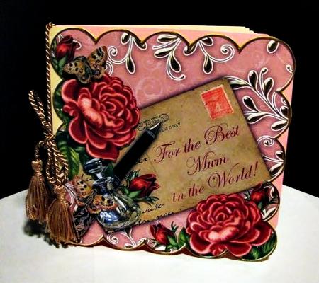 Dpink Roses Best Mum in the World 8in Scallop Topper by Barbara Hiebert