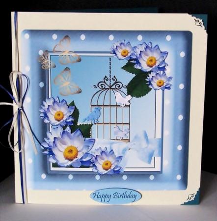 Aqua and Purple Special Card Waterlillies ,bows by Barbara Hiebert