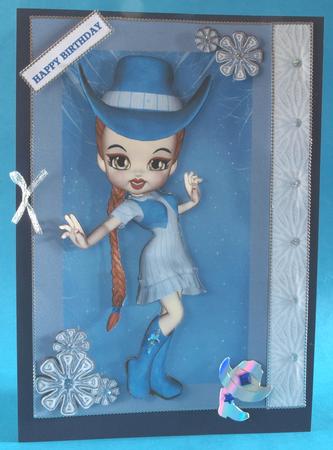 Line Dancer in Blue A4 Card Front by Bea Stevens