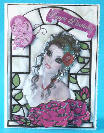 Pretty Lady with Ornate Window, and Butterfly by Bea Stevens