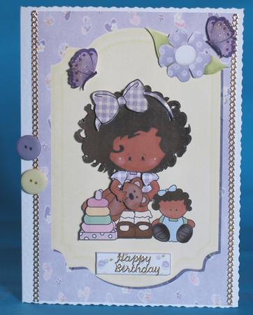 Lovely Little Black Girl on Purple Floral Background by Bea Stevens