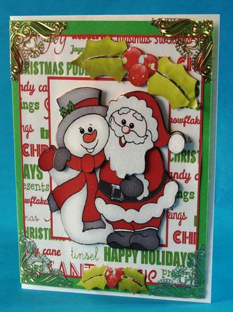 Santa and Snowman with Holly in Word Frame by Bea Stevens