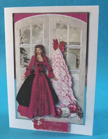 Pink and Black Christmas Window Scene by Bea Stevens