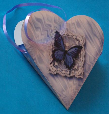 Heart Shaped Gift Box with Butterfly on Lace by Bea Stevens