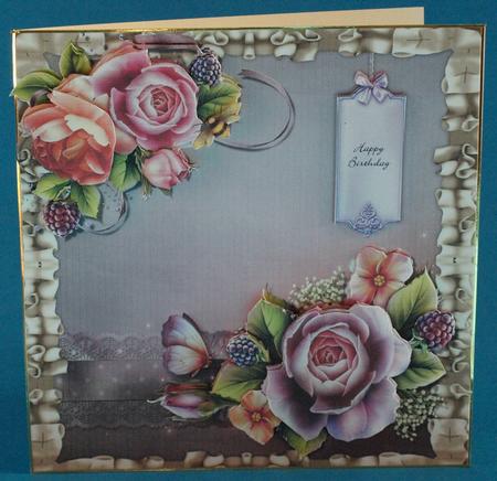 English Roses and Butterfly 8x8 Card Front with Decoupage by Bea Stevens