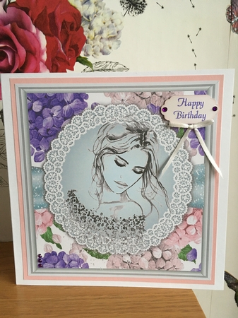 Posing Girl With Hydrangeas 8x8 by BECCY WILTON