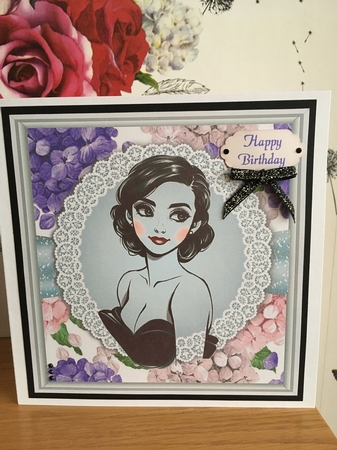 Girl in a black dress With Hydrangeas 8x8 by BECCY WILTON