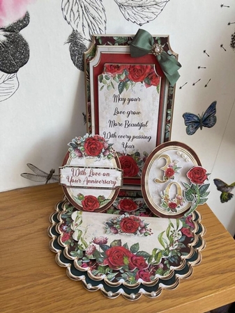 Anniversary Rose 3 Triple Easel Card by BECCY WILTON