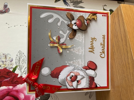 Yule Tide Magic 244 - Santa & Rudolph - 3D Decoupage + Insert & Tag by BECCY WILTON