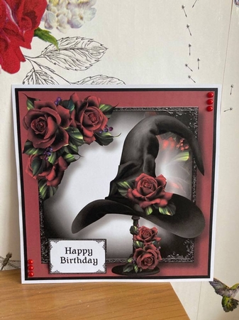 Witches Hat & Red Roses 8x8 by BECCY WILTON