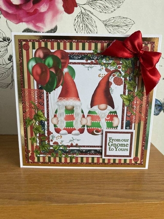 6 x 6 Card Front Cute Christmas Gnomes, Red/Green with Toppers and Sentiments by BECCY WILTON