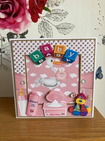 Framed baby girl card front by BECCY WILTON
