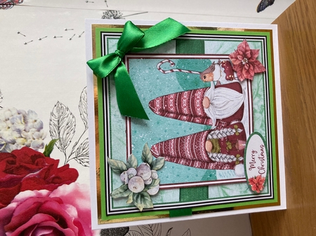 Christmas Gnomes 11 6 x 6 Card Front with Topper, Decoupage and Sentiments, Mint Green/Red by BECCY WILTON