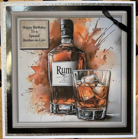 300dpi 6x6ins topper & decoupage- Rum Bottle and glass- Birthday-Father/Brother/Son/Cousin-in-Law, Grandpa, Nephew, Grandson, Friend, Partner Featured Gallery Photo