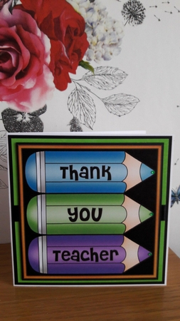 8 x 8 Thank You Teacher Pencils Scalloped Corner Topper by BECCY WILTON