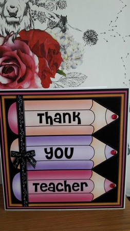 8 x 8 Thank You Teacher Pencils Scalloped Corner Topper by BECCY WILTON