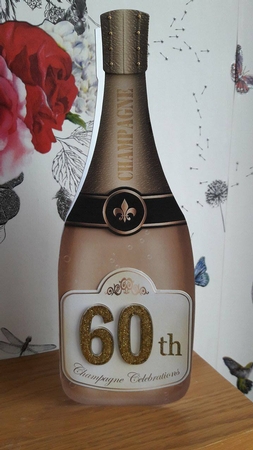 Large Dl 60th Champagne Bottle Shaped Card by BECCY WILTON