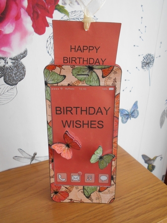 3D Smartphone Shaped Birthday Butterflies Card & Gift Card by BECCY WILTON
