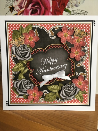 Black Red Fmk Happy Anniversary 7in Fancy Decoupage Topper by BECCY WILTON