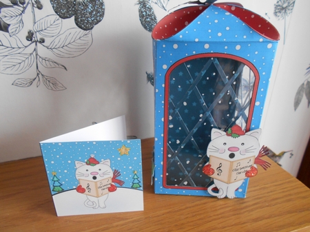 3D Xmas Carol Singing Cat Lantern Candle/gift Box Kit by BECCY WILTON