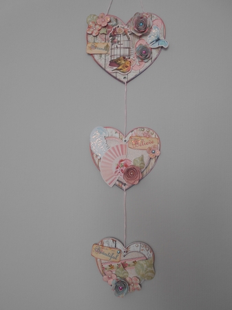 Shabby Chic Hanging Hearts Trio - Rustic Rose by BECCY WILTON