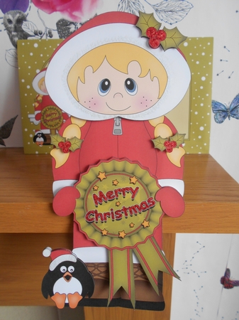 3D On the Shelf Card Kit - Cute Christmas Eskimo Girl with Seasonal Greetings Rosettes by BECCY WILTON
