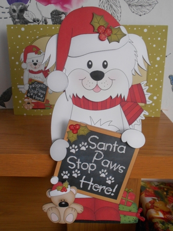 3D On the Shelf Card Kit - Christmas White Bichon Frise has a message for Santa Paws by BECCY WILTON