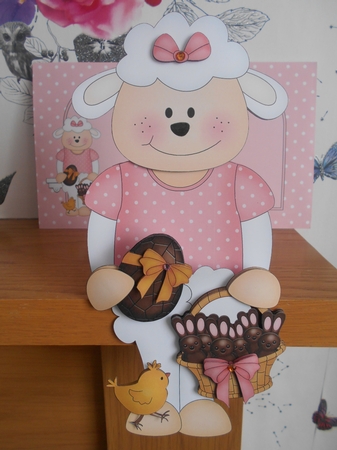 3D On the Shelf Card Kit - Little Easter Laura Lamb has an Easter Egg & a Basket of Chocolate Easter Bunnies by BECCY WILTON