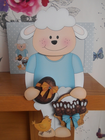 3D On the Shelf Card Kit - Little Easter Laurie Lamb has an Easter Egg & a Basket of Chocolate Easter Bunnies by BECCY WILTON