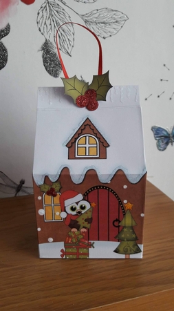 3D Christmas Milk Carton Gingerbread House Treat Box Mini Kit -  Little Hoot Owl has an Xmas Tree by BECCY WILTON