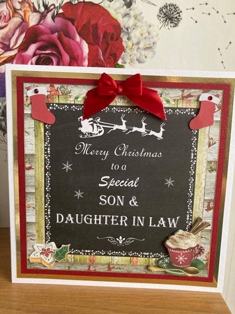 Merry Christmas Son & Daughter in Law Decoupage 8x8ins Topper  by BECCY WILTON