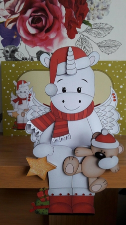 3D Christmas On the Shelf Card Kit - Cute Christmas Unicorn has a Star & Teddy by BECCY WILTON