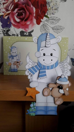 3D Christmas On the Shelf Card Kit - Cute Christmas Unicorn has a Star & Teddy by BECCY WILTON