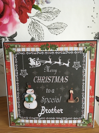 Merry Christmas Brother Decoupage 8x8ins Topper  by BECCY WILTON