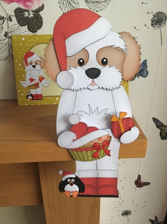 3D Christmas On the Shelf Card Kit - Cute Christmas Cavachon Dog BoBo has a Festive Cupcake by BECCY WILTON