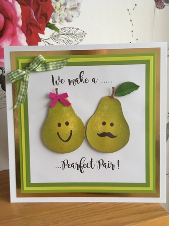 Funny food themed valentine card topper pearfect pair for 6 x 6 card by BECCY WILTON