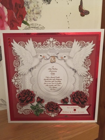Ruby Wedding Anniversary 8 x 8 Card Topper With Decoupage Roses by BECCY WILTON