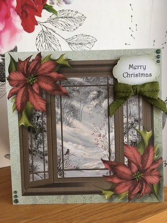 The Christmas Bay Window - Muted Poinsettias 8x8 by BECCY WILTON