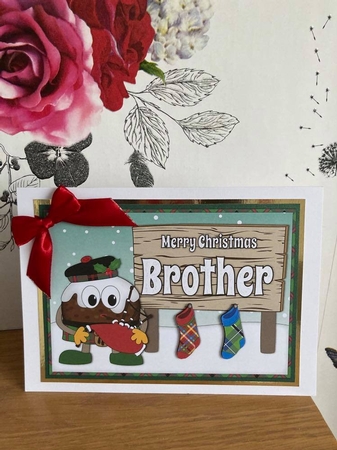 Crazy Scottish Christmas Pudding with big sign BROTHER decoupage by BECCY WILTON