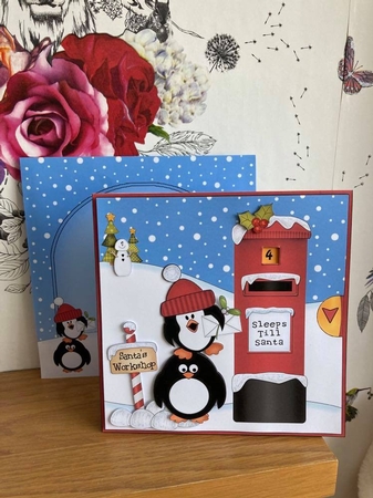 3D Animated Sleeps Till Santa Christmas Postbox Countdown Card Kit - Cute Penguins have a Letter for Santa by BECCY WILTON