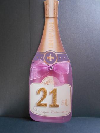 Large Dl 21st Champagne Bottle Shaped Card by BECCY WILTON