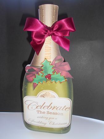 Large Dl Christmas Champagne Bottle Shaped Card by BECCY WILTON